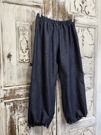 denim paçası ayarlanılabilir lastikli rahat pantolon
