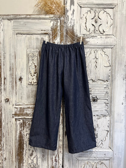 denim paçası ayarlanılabilir lastikli rahat pantolon
