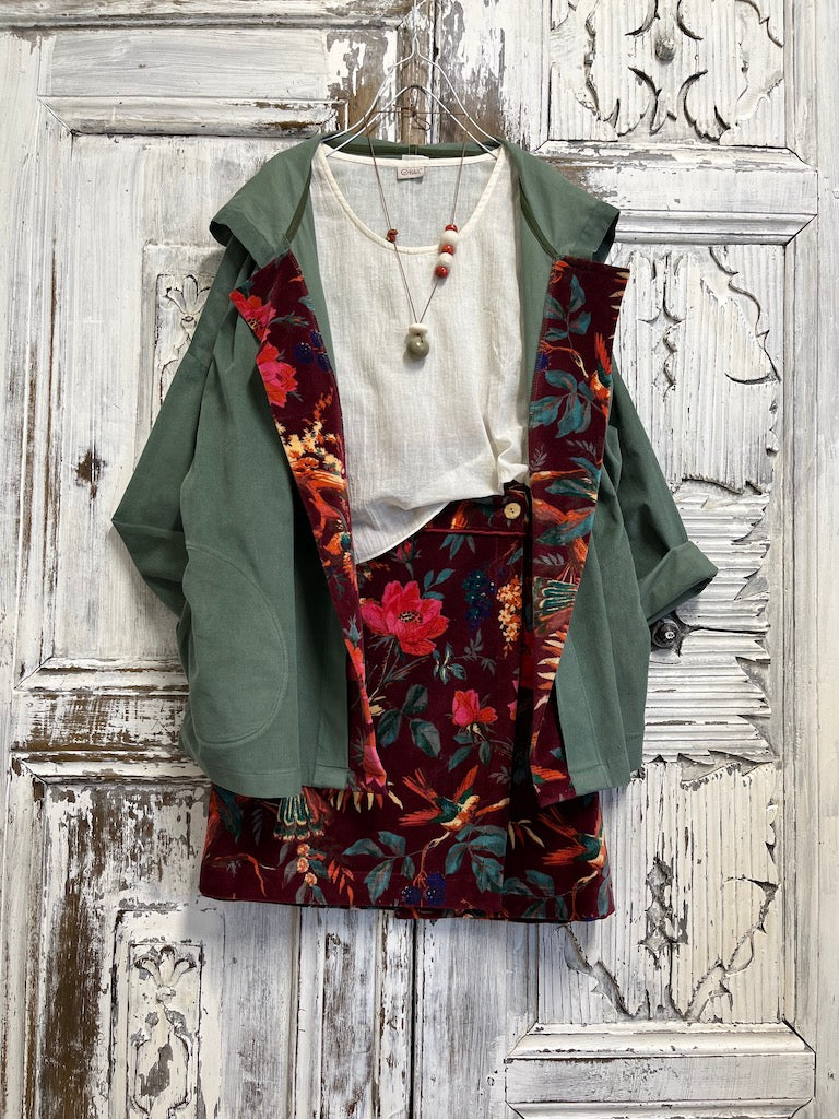 kapüşonlu fitilli kadife su yeşili ceket