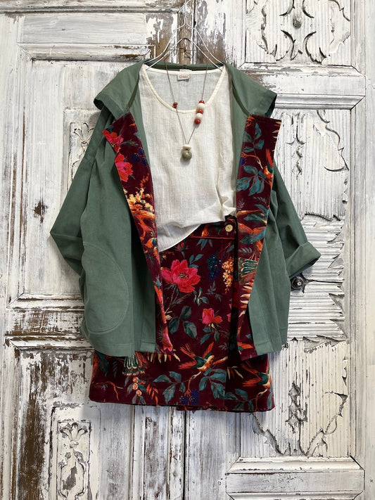 kapüşonlu fitilli kadife su yeşili ceket