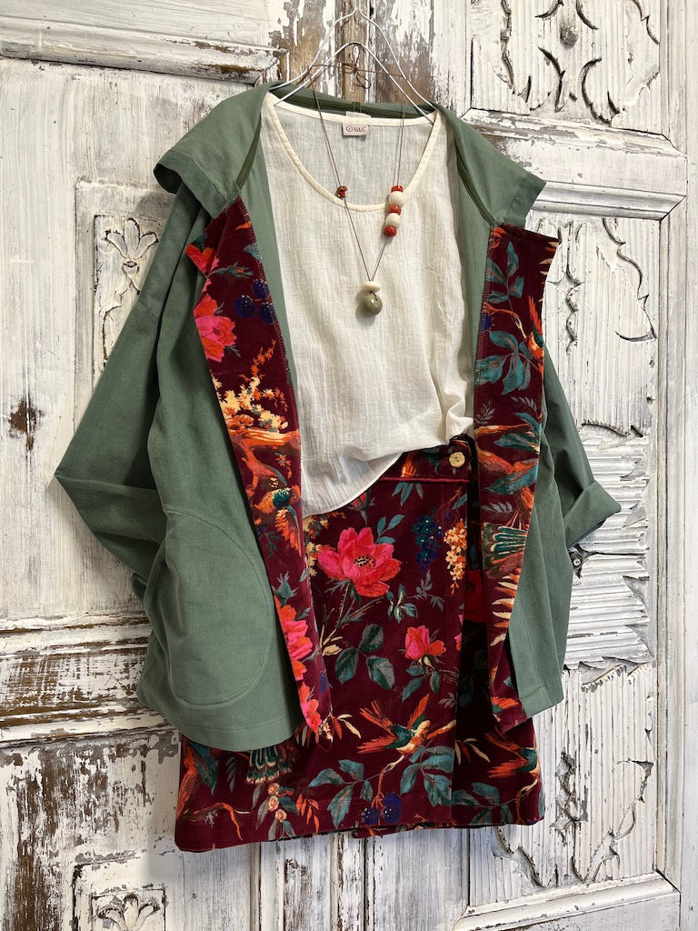 kapüşonlu fitilli kadife su yeşili ceket