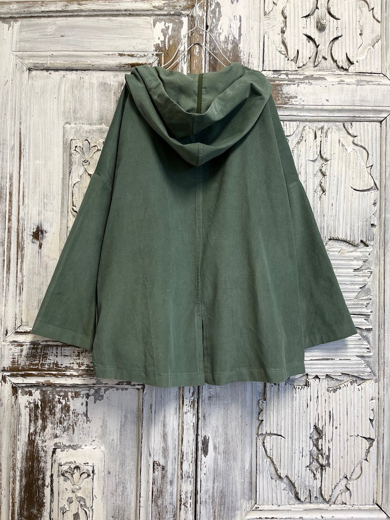 kapüşonlu fitilli kadife su yeşili ceket