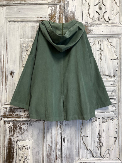kapüşonlu fitilli kadife su yeşili ceket
