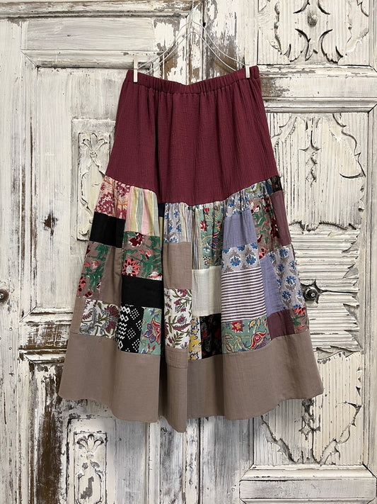 Beli lastikli patwork etek