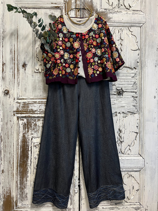 mor çiçek işlemeli şık ceket