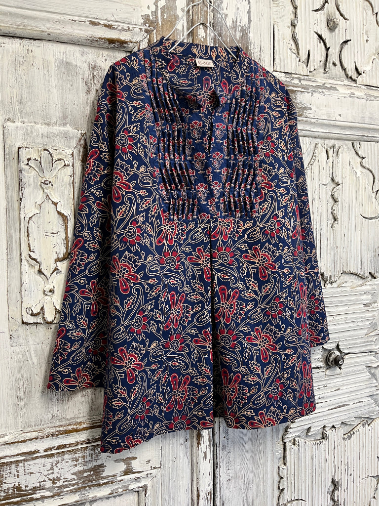 El baskı desen pamuklu ve nervürlü bluz