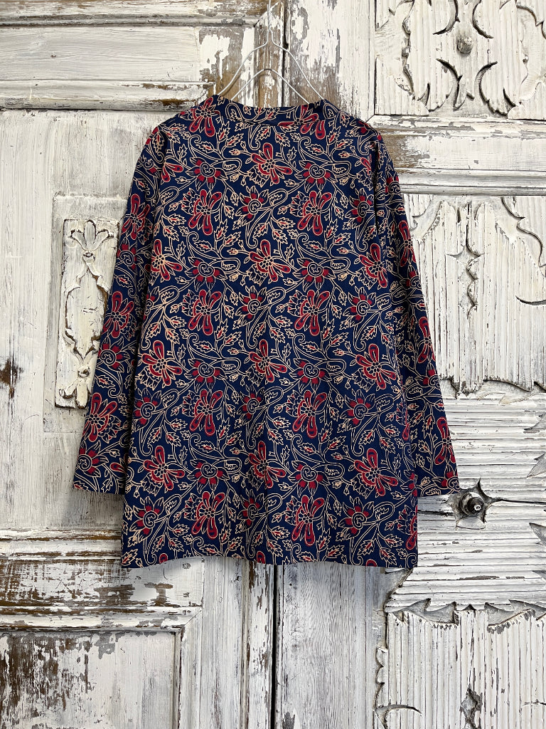 El baskı desen pamuklu ve nervürlü bluz