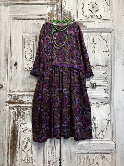 mor çiçek desenli elbise 