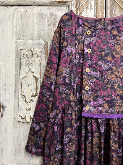 mor çiçek desenli elbise 