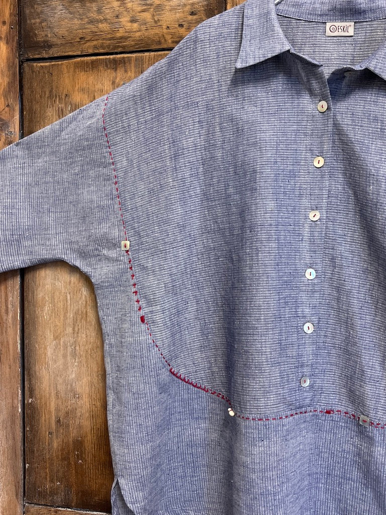 mavi çizgili pamuklu gömlek 