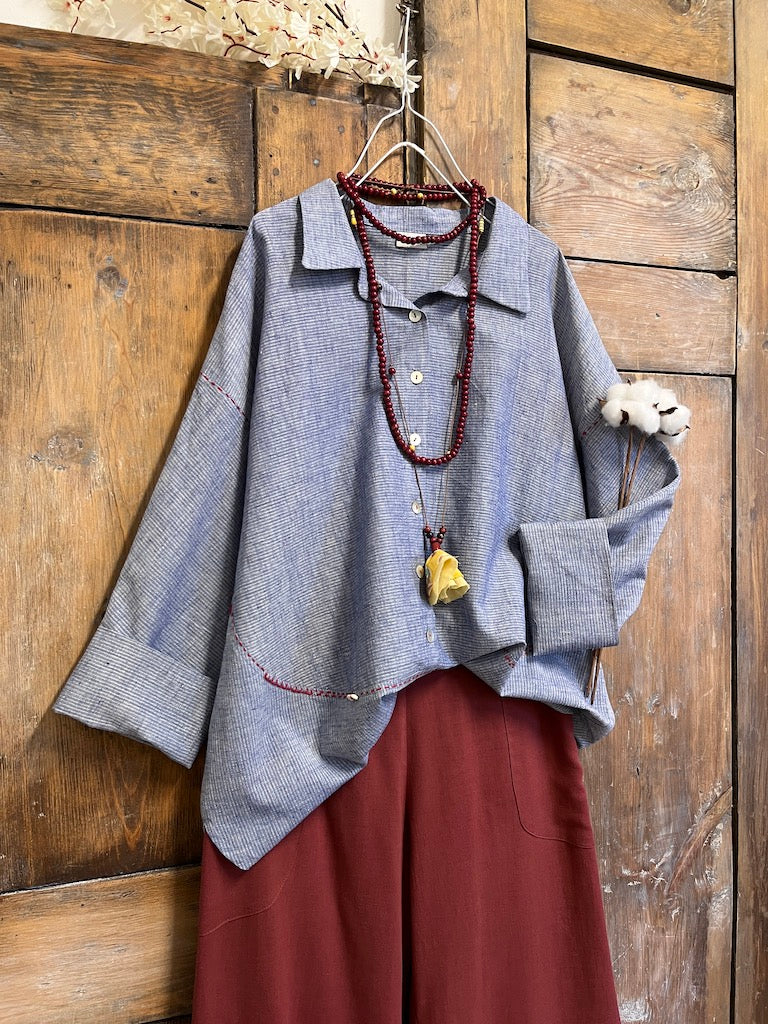 mavi çizgili pamuklu gömlek 