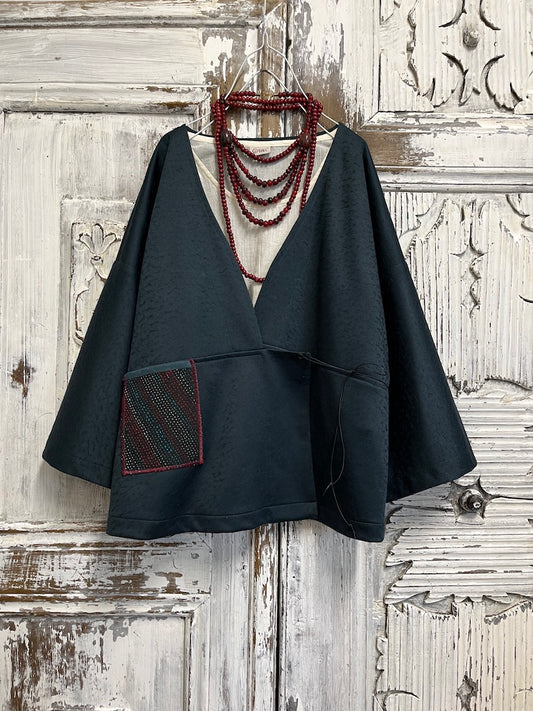 Yünlü yandan bağlamalı cep detay ceket