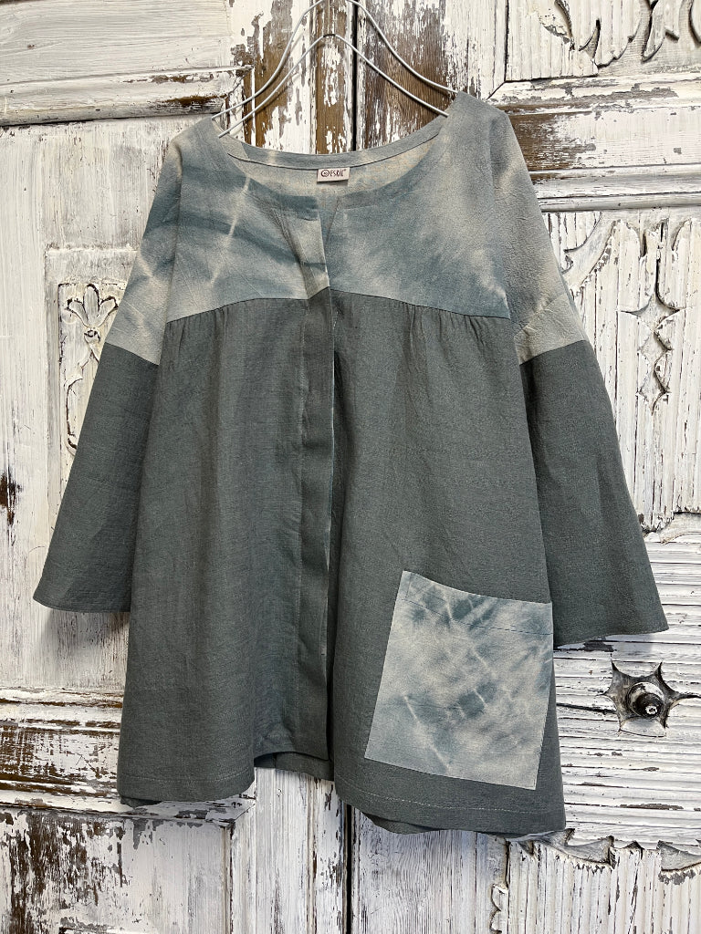 shibori kumaş parçalı keten ceket