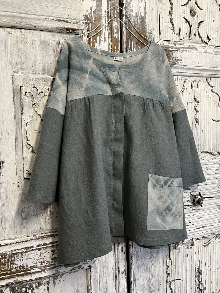 shibori kumaş parçalı keten ceket