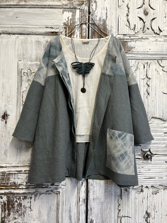 shibori kumaş parçalı keten ceket