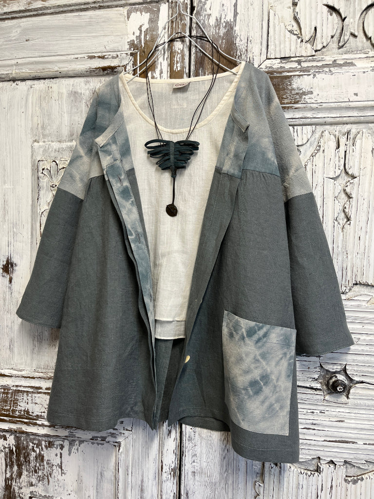 shibori kumaş parçalı keten ceket