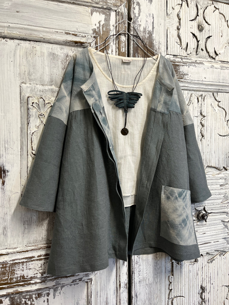 shibori kumaş parçalı keten ceket