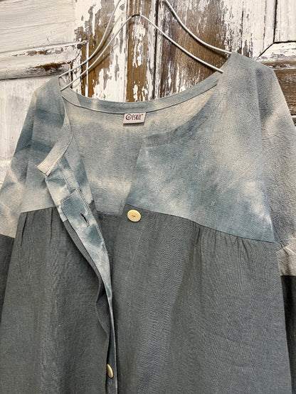 shibori kumaş parçalı keten ceket