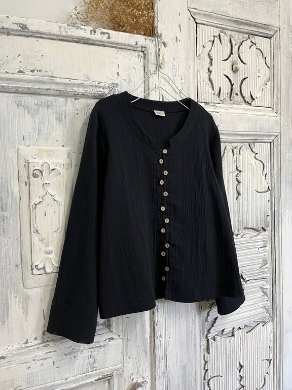 Sık Düğme Siyah Bluz