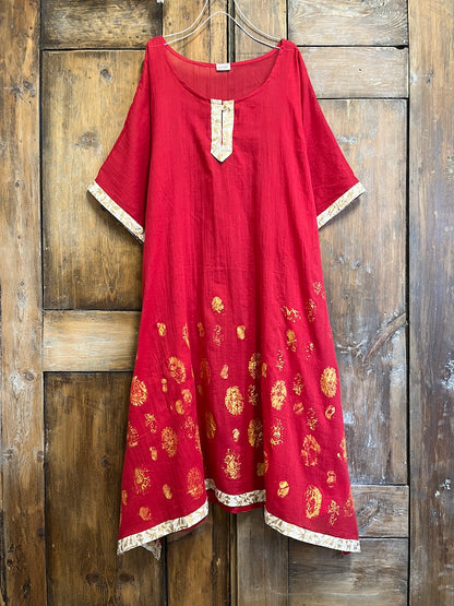 kırmızı pamuklu şık elbise