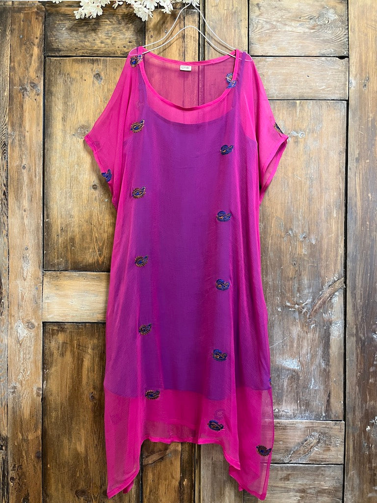 pembe astarlı şifon şık elbise