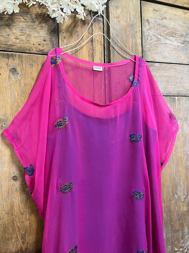 pembe astarlı şifon şık elbise