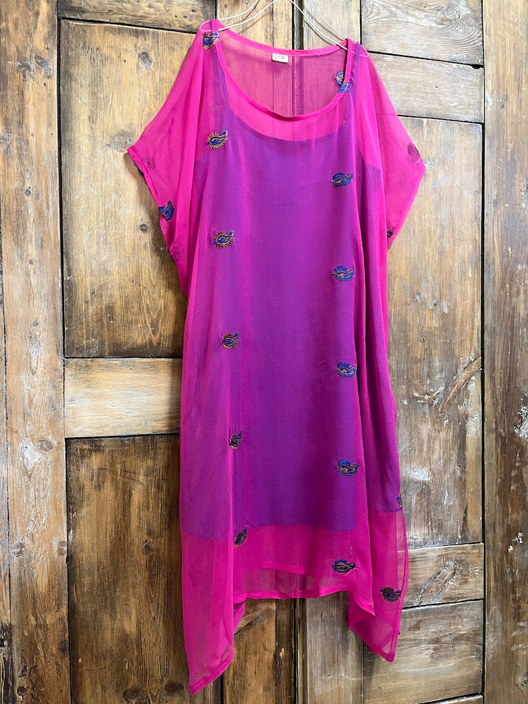 pembe astarlı şifon şık elbise