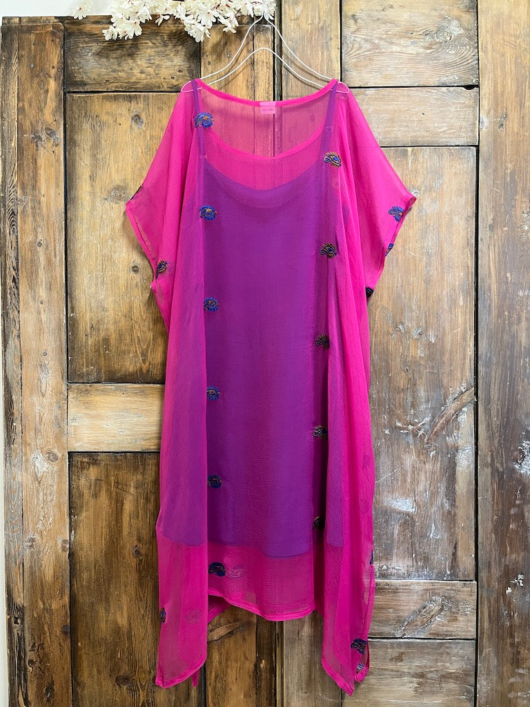 pembe astarlı şifon şık elbise