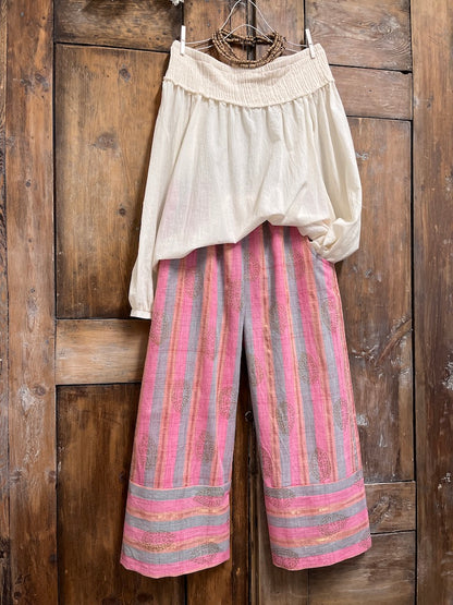 pamuklu pembe çizgili pantolon