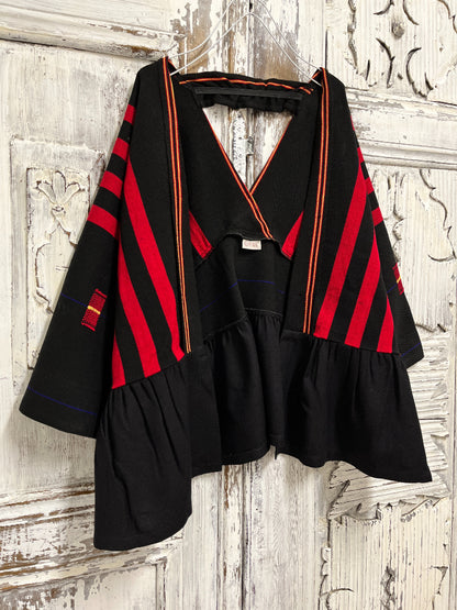 el dokuma kırmızı çizgili ceket