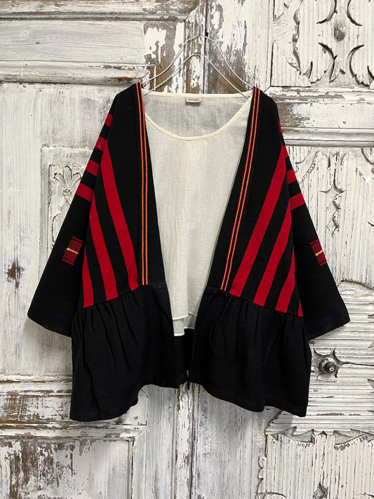 el dokuma kırmızı çizgili ceket