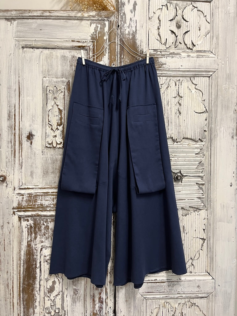Lacivert keten bol pantolon