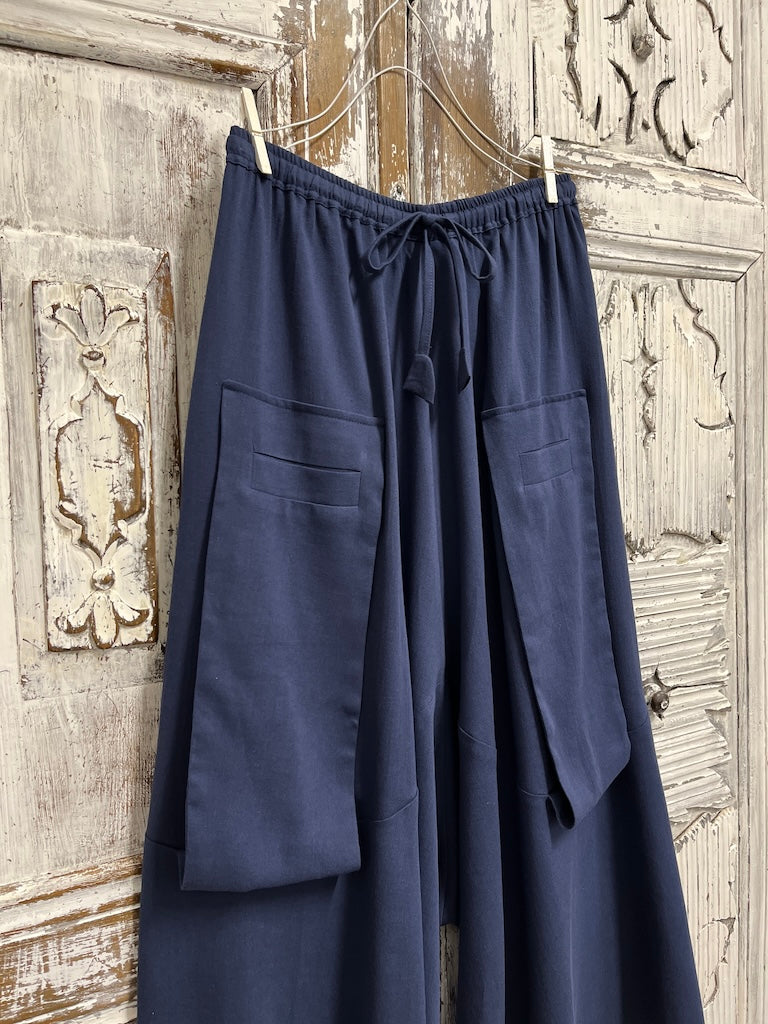 Lacivert keten bol pantolon