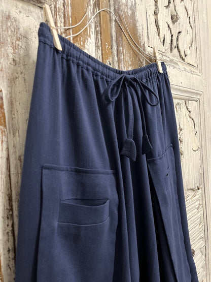 Lacivert keten bol pantolon