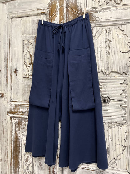 Lacivert keten bol pantolon