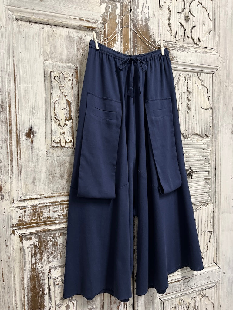 Lacivert keten bol pantolon