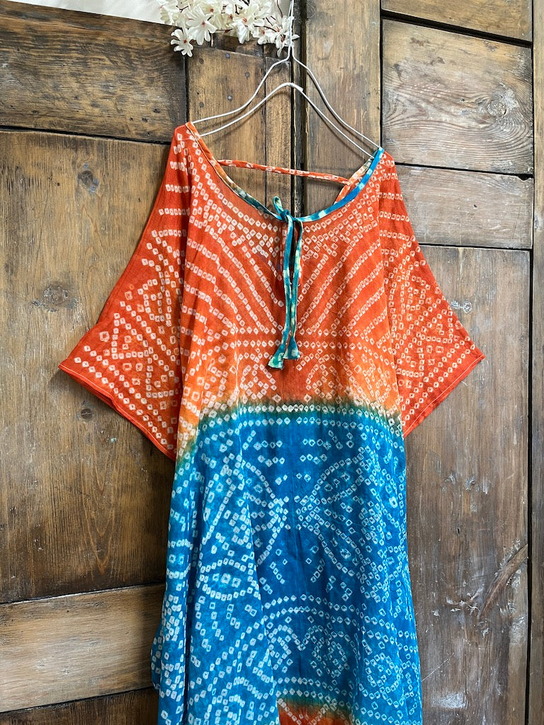 turuncu tie dye pareo elbise