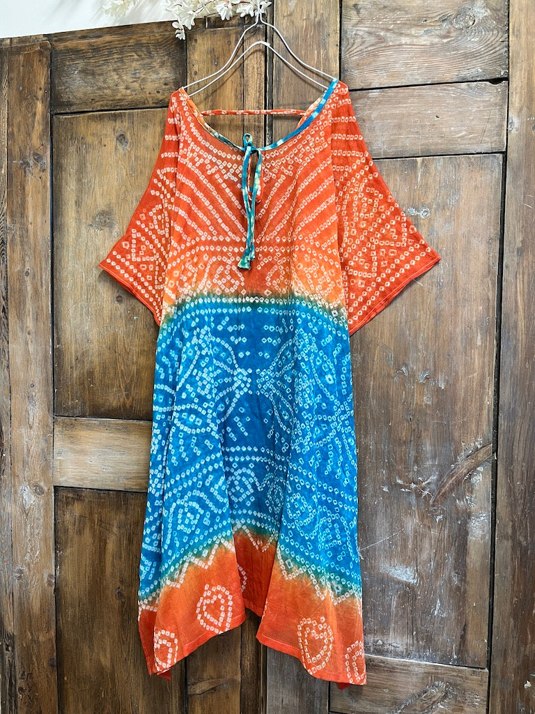 turuncu tie dye pareo elbise