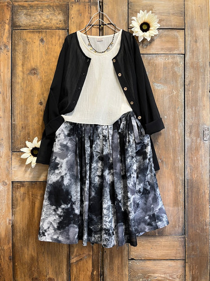 Uzun Önden Açık Siyah Bluz