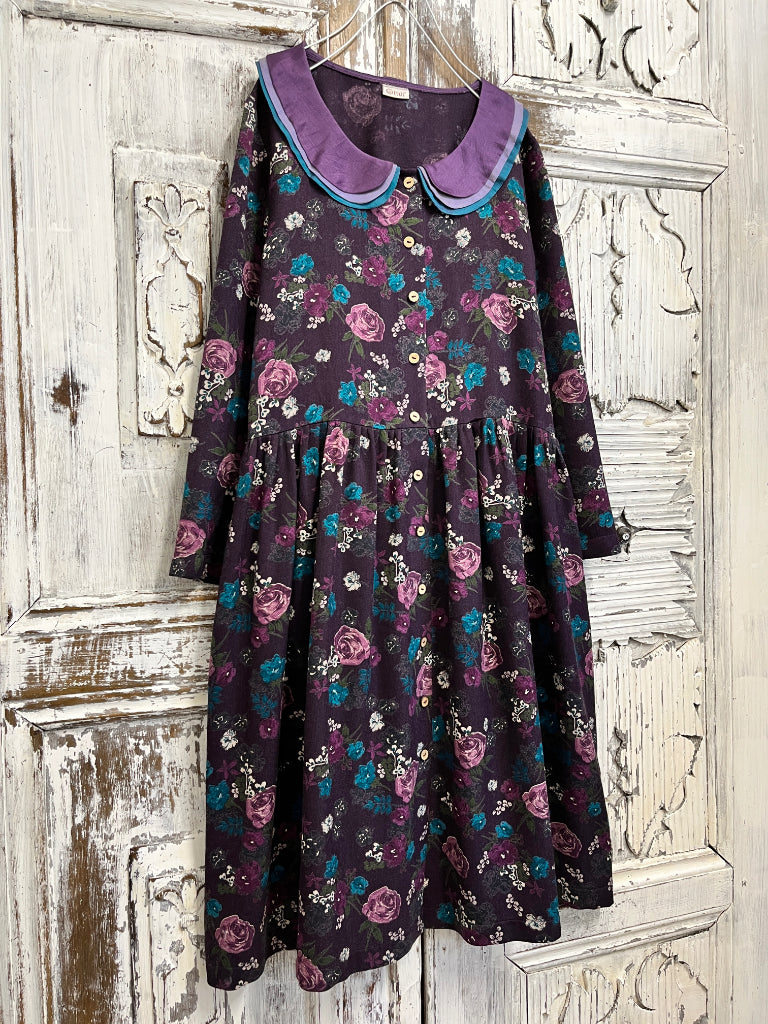 mor çiçek desenli bebe yakalı elbise