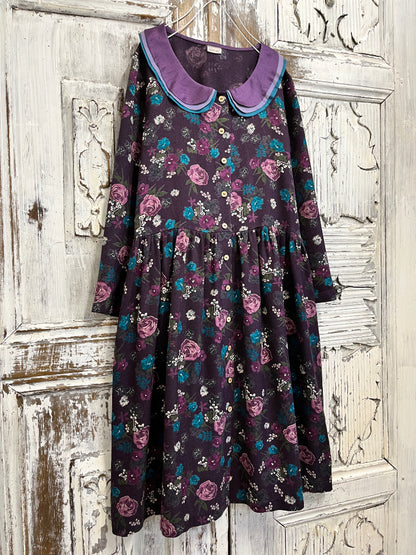 mor çiçek desenli bebe yakalı elbise