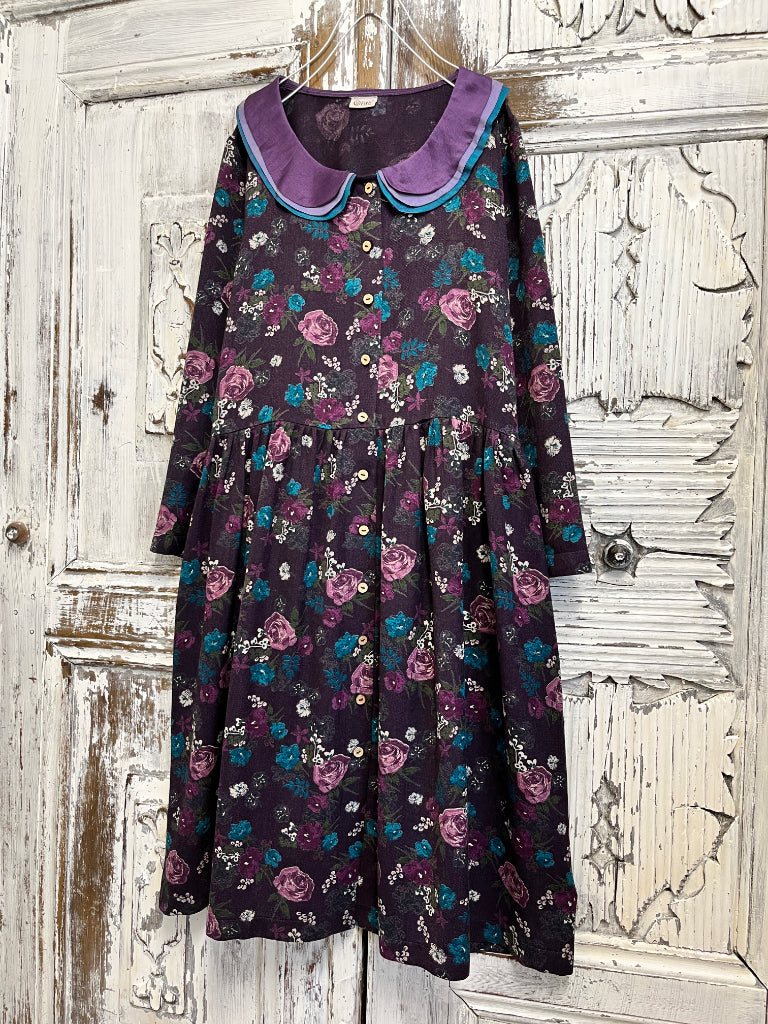 mor çiçek desenli bebe yakalı elbise