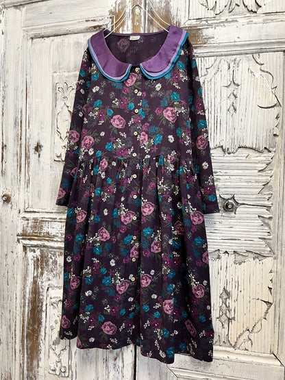 mor çiçek desenli bebe yakalı elbise