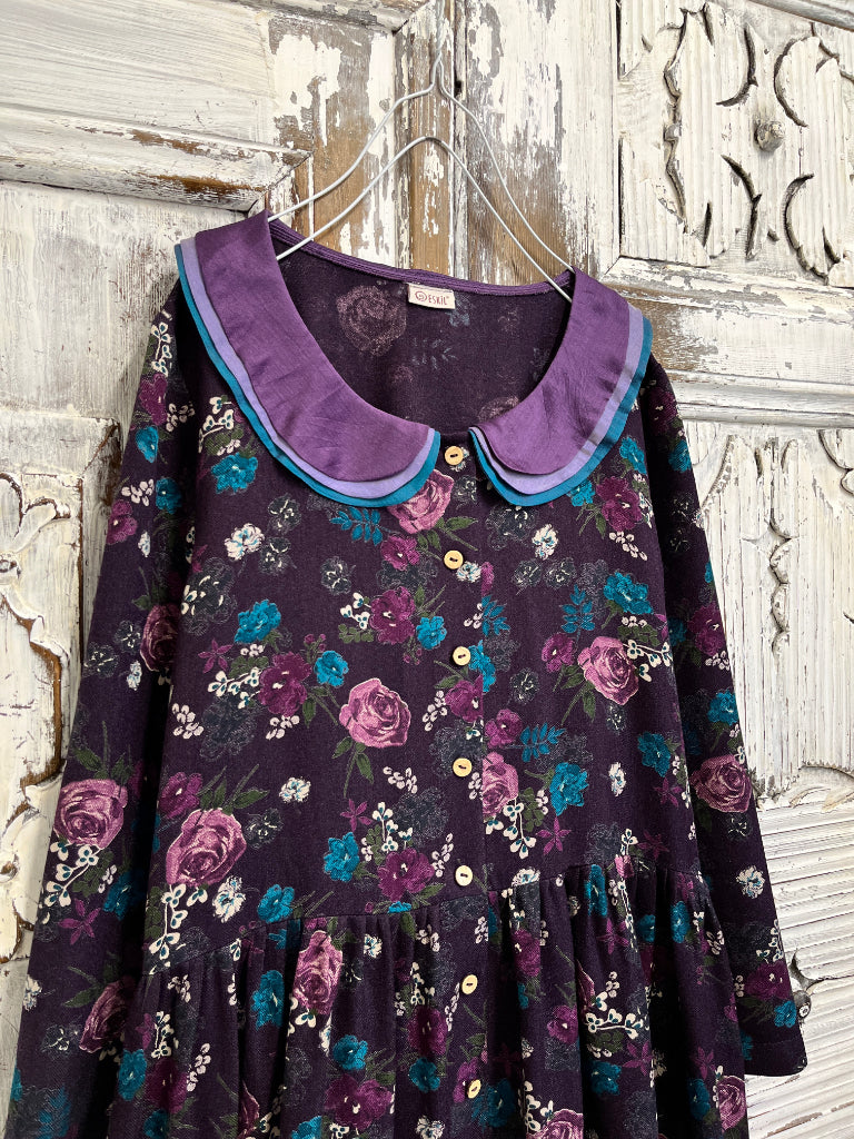 mor çiçek desenli bebe yakalı elbise