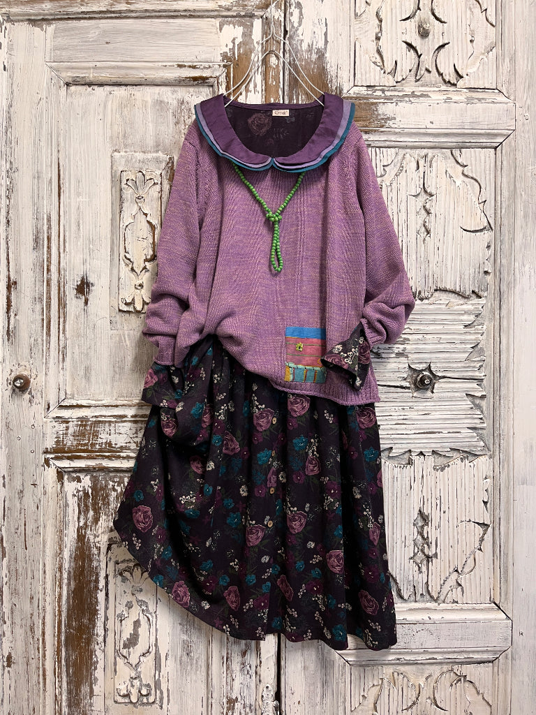 mor çiçek desenli bebe yakalı elbise