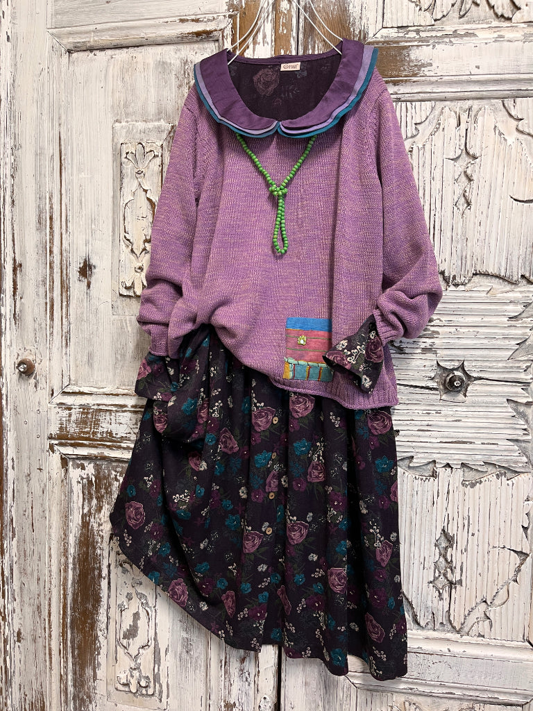 mor çiçek desenli bebe yakalı elbise