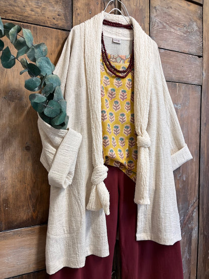 keten dokuma uzun ceket