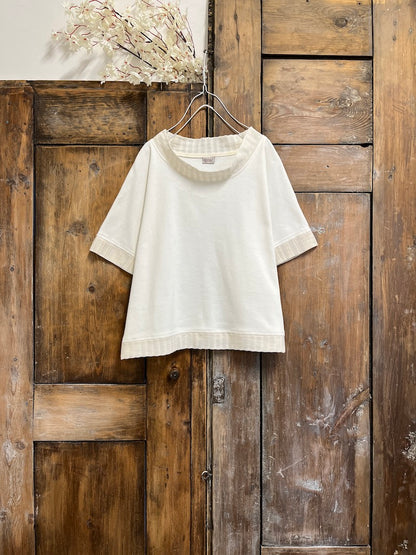 pamuklu el dokuma detay kısa kollu bluz