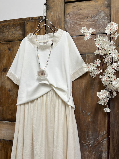 pamuklu el dokuma detay kısa kollu bluz