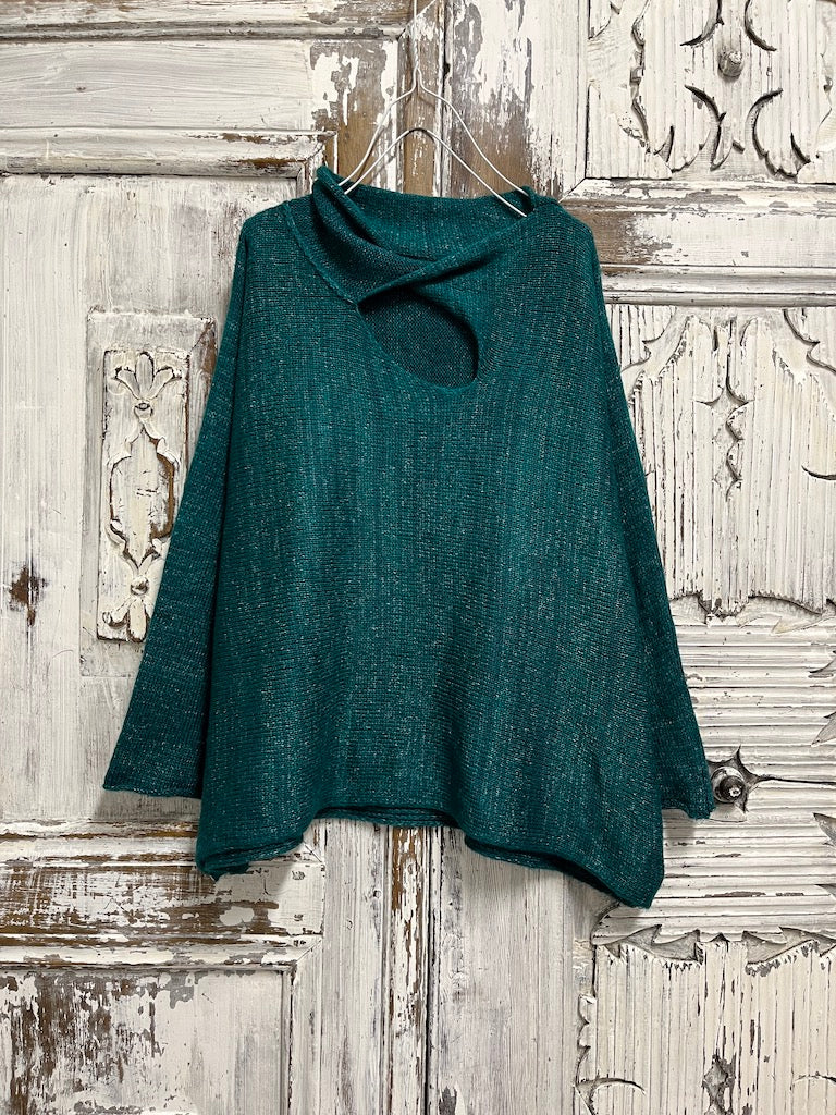 moher petrol rengi yaka pencere detay triko